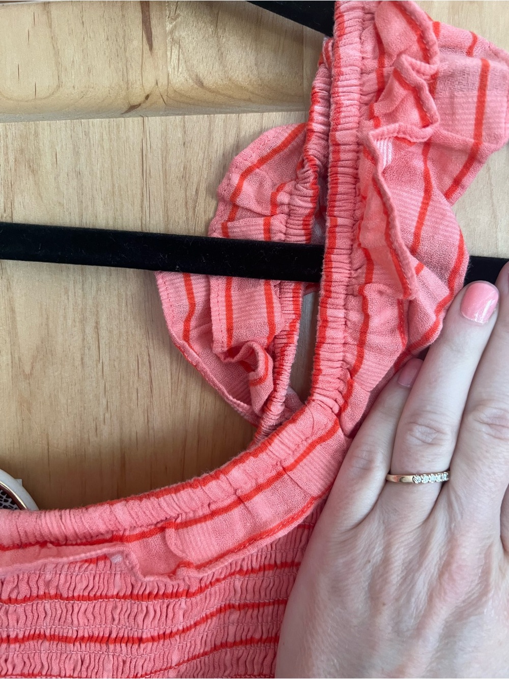 Carve Designs Indie Dress Coral Striped Smocked Midi Dress - Picture 7 of 7
